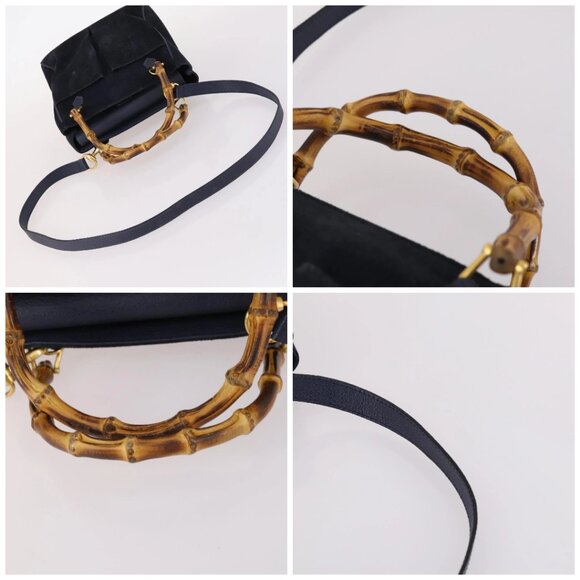 GUCCI Bamboo Hand Bag Suede 2way Navy Gold 000 2214 0316 Auth ep10732 - Picture 16 of 16